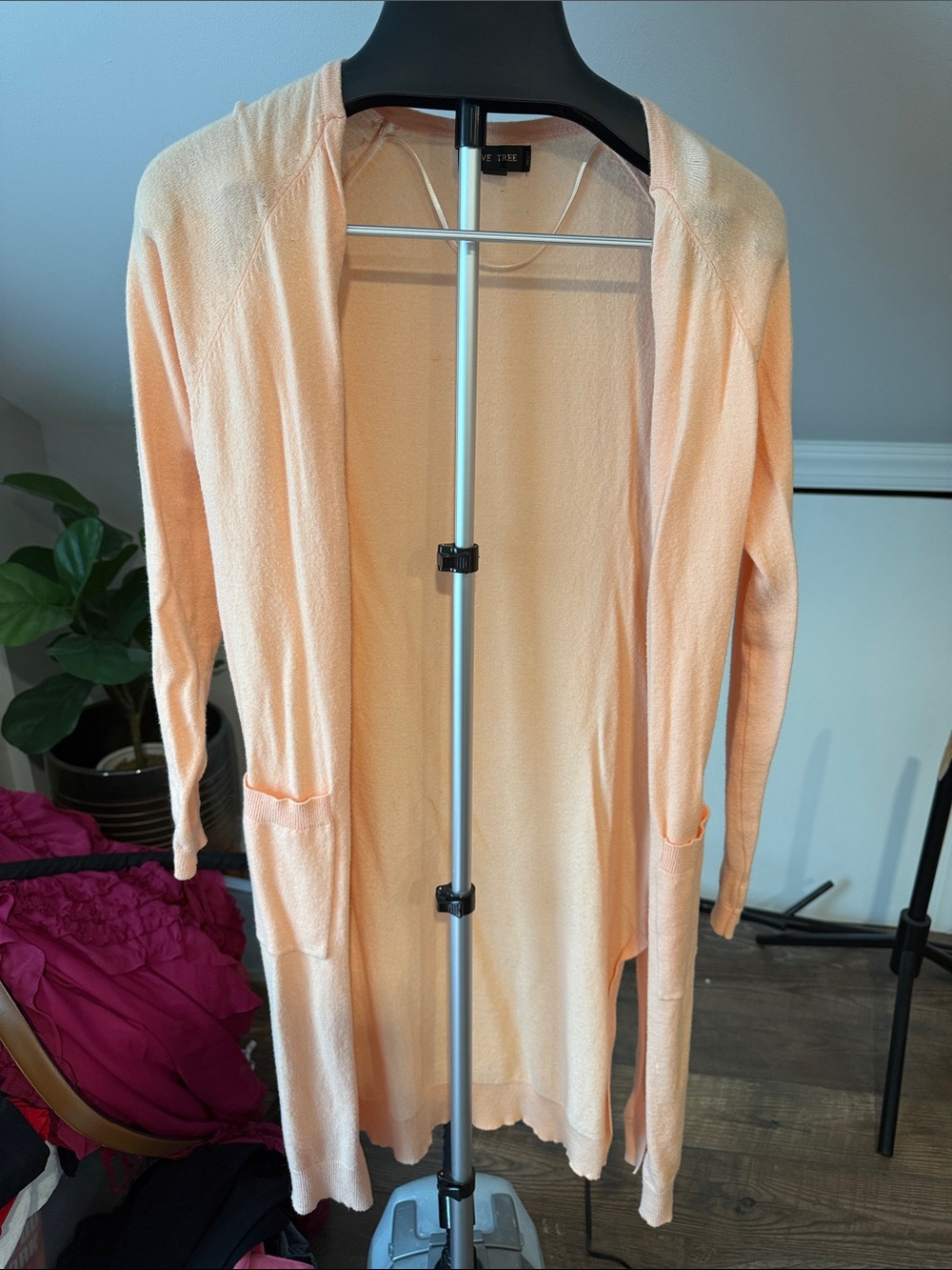 Lightweight Peach Open-Front Long Cardigan Sweater